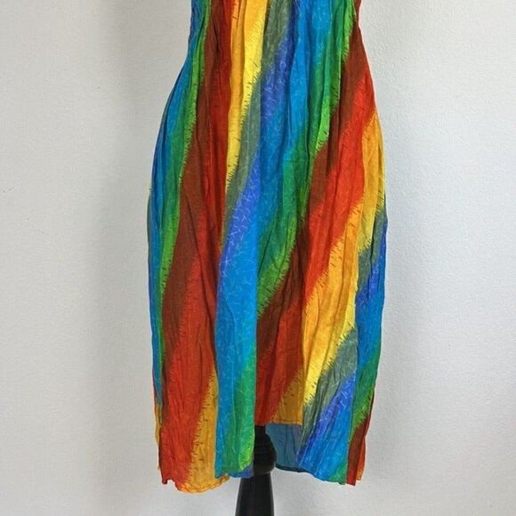 Vintage Women’s Rainbow Tie Dye Hippie Smocked Summer Mini Tube Top Dress OS - Picture 4 of 12